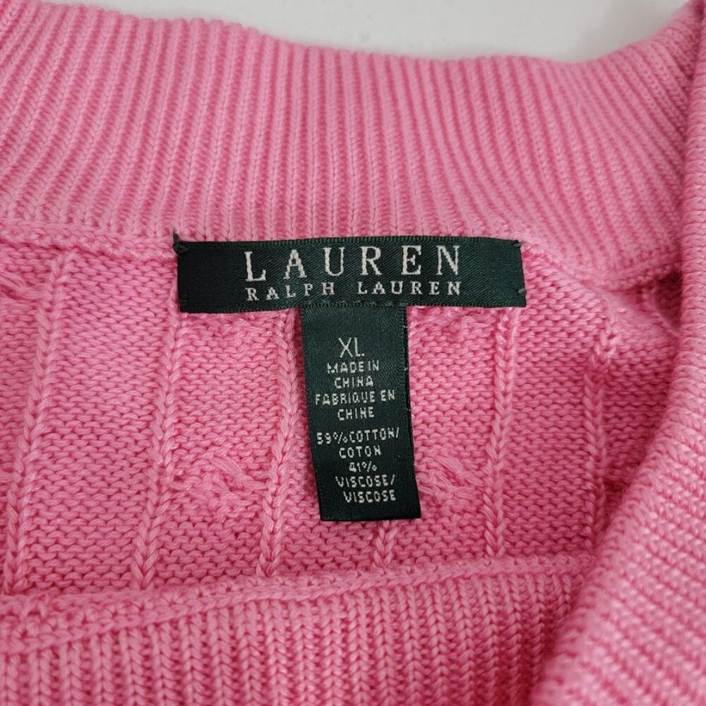 Lauren Ralph Lauren Womens Pink Cable Knit Sweater XL Boat Neck Stretch Preppy - Picture 4 of 9
